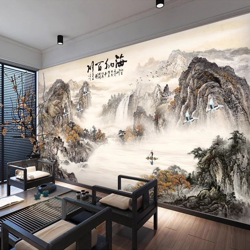 壁画海纳百川山水风景