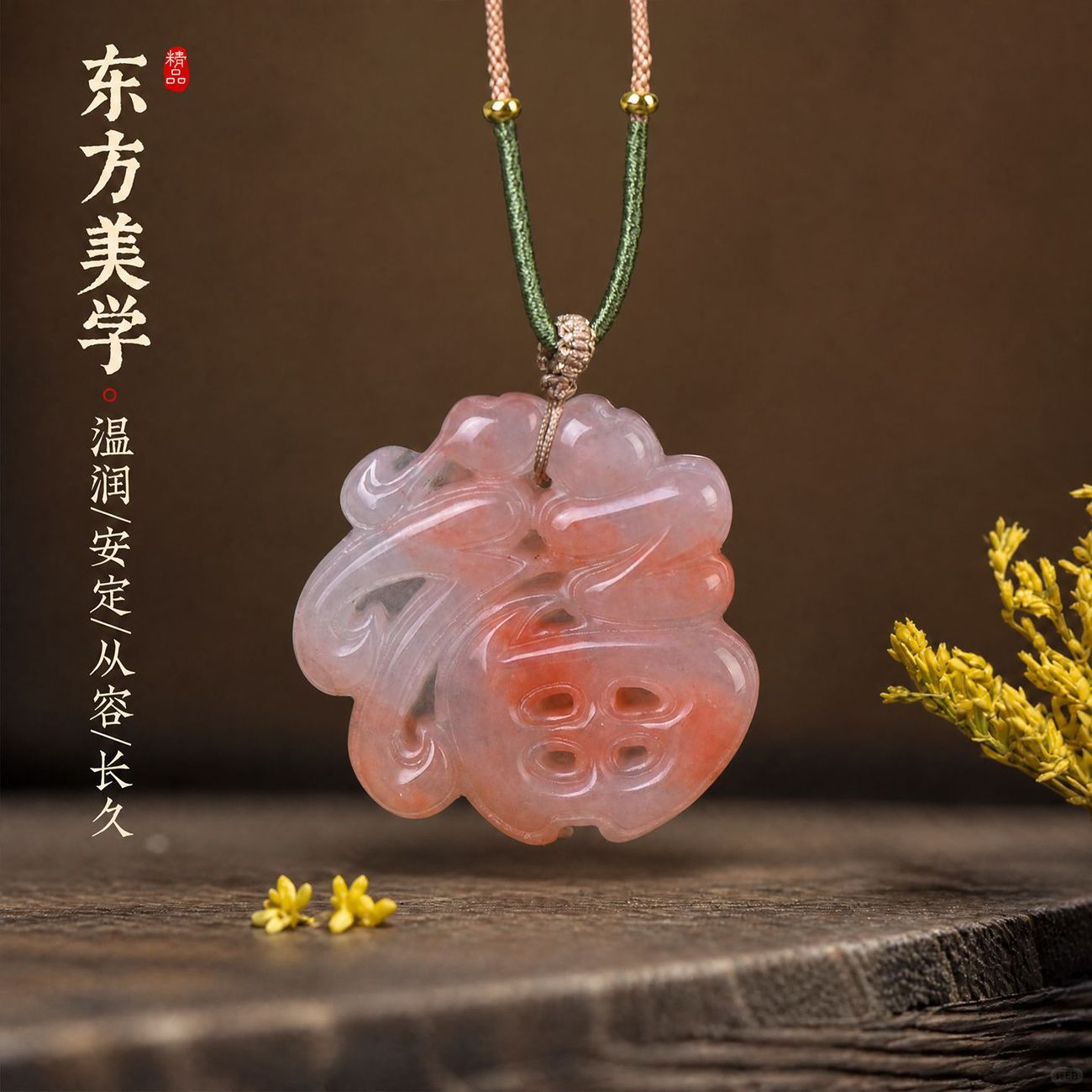 桃花酿金丝玉福字吊坠女